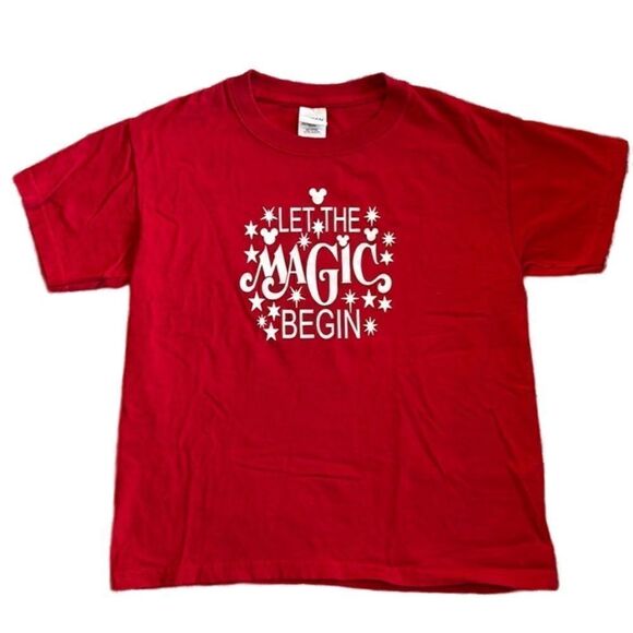 Gildan Youth Small Disney Mickey Let the Magic Begin Red & White T-Shirt - Picture 1 of 6